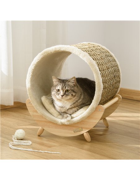 PawHut Raised Cat House, with Scratcher - Beige - pic 148836 | FastDaddyshop