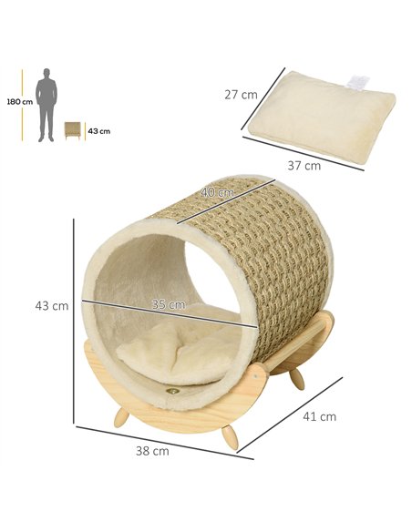 PawHut Raised Cat House, with Scratcher - Beige - pic 148837 | FastDaddyshop