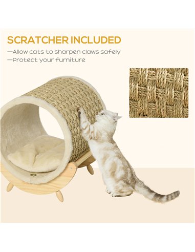 PawHut Raised Cat House, with Scratcher - Beige