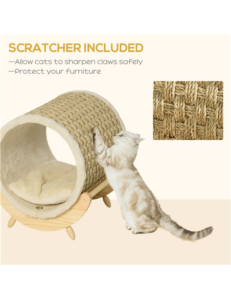 PawHut Raised Cat House, with Scratcher - Beige - pic 148838 | FastDaddyshop