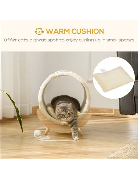 PawHut Raised Cat House, with Scratcher - Beige - pic 148839 | FastDaddyshop