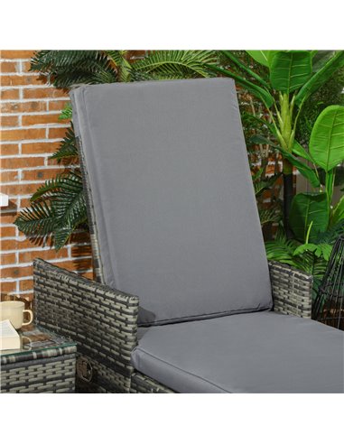 Outsunny 3-Pieces Rattan Sun Lounger Set with Soft Cushions, Glass Top Table, Grey