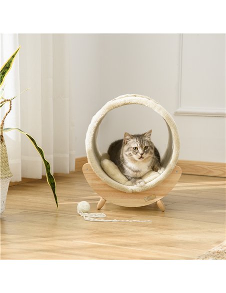 PawHut Raised Cat House, with Scratcher - Beige - pic 148841 | FastDaddyshop
