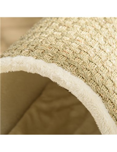 PawHut Raised Cat House, with Scratcher - Beige