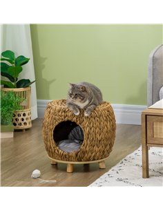 PawHut Wicker Cat Bed Cat House Stool with Washable Cushion, 44 x 43 x 41cm 2