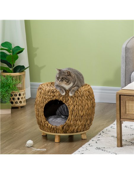 PawHut Wicker Cat Bed Cat House Stool with Washable Cushion, 44 x 43 x 41cm - pic 148845 | FastDaddyshop
