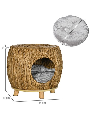 PawHut Wicker Cat Bed Cat House Stool with Washable Cushion, 44 x 43 x 41cm