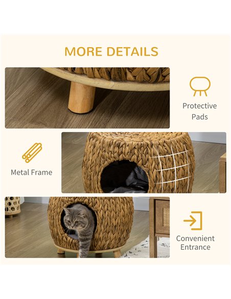 PawHut Wicker Cat Bed Cat House Stool with Washable Cushion, 44 x 43 x 41cm - pic 148850 | FastDaddyshop