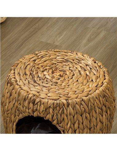 PawHut Wicker Cat Bed Cat House Stool with Washable Cushion, 44 x 43 x 41cm