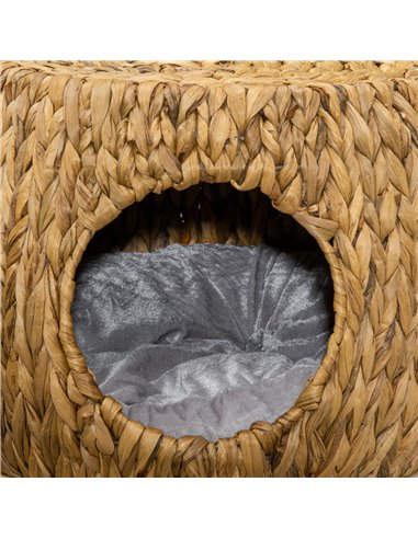 PawHut Wicker Cat Bed Cat House Stool with Washable Cushion, 44 x 43 x 41cm