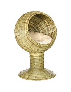 PawHut Raised Detachable Cat house, Natural Mat Grass Cat Bed, with Cushion