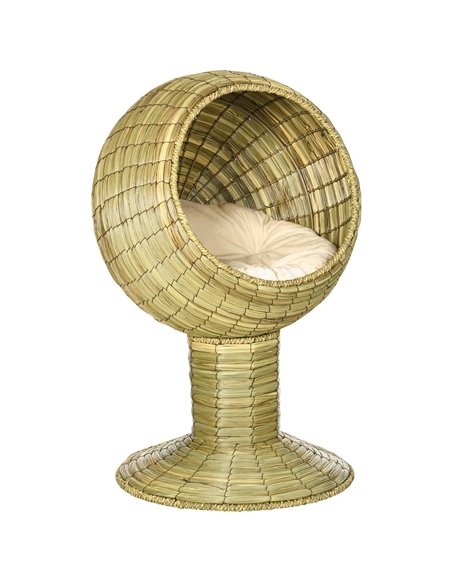 PawHut Raised Detachable Cat house, Natural Mat Grass Cat Bed, with Cushion - pic 148853 | FastDaddyshop