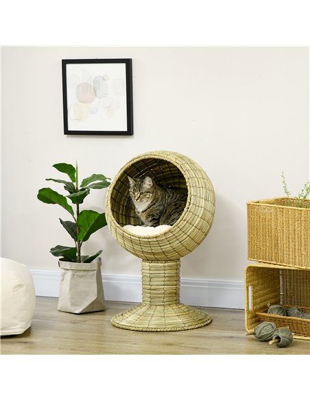 PawHut Raised Detachable Cat house, Natural Mat Grass Cat Bed, with Cushion - pic 148854 | FastDaddyshop