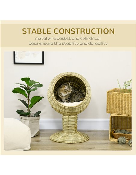 PawHut Raised Detachable Cat house, Natural Mat Grass Cat Bed, with Cushion - pic 148856 | FastDaddyshop