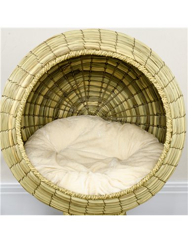 PawHut Raised Detachable Cat house, Natural Mat Grass Cat Bed, with Cushion