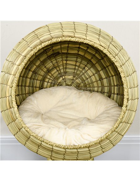 PawHut Raised Detachable Cat house, Natural Mat Grass Cat Bed, with Cushion - pic 148860 | FastDaddyshop