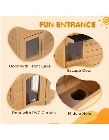 PawHut 2-story Cat House Outdoor, Weatherproof Wooden Cat Enclosure for Feral Cats with Escape Door, Openable Roof, Jumping Plat