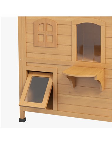 PawHut 2-story Cat House Outdoor, Weatherproof Wooden Cat Enclosure for Feral Cats with Escape Door, Openable Roof, Jumping Plat