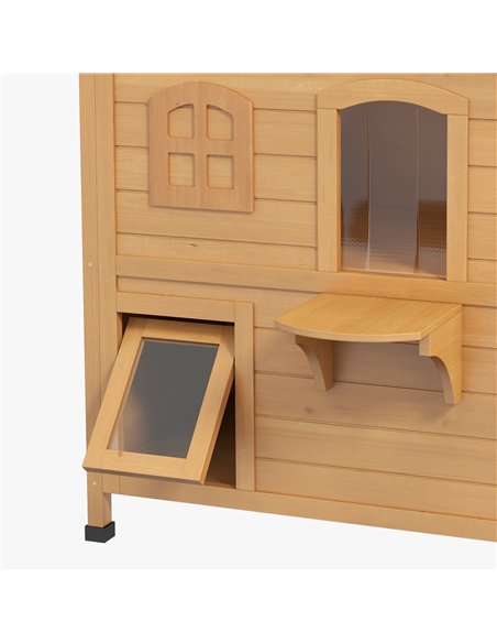 PawHut 2-story Cat House Outdoor, Weatherproof Wooden Cat Enclosure for Feral Cats with Escape Door, Openable Roof, Jumping Plat - pic 148869 | FastDaddyshop