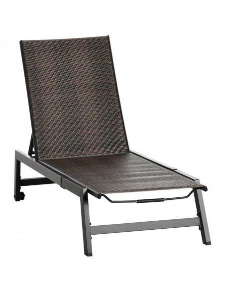 Outsunny Outdoor PE Rattan Sun Lounger with 5-Position Backrest, Wheels, Brown - pic 14887 | FastDaddyshop