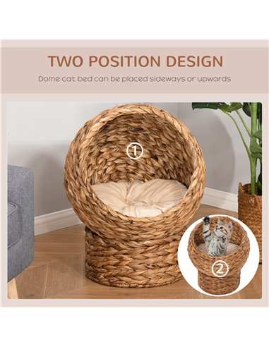 PawHut Wicker Cat Bed, Raised Rattan Cat Basket with Cylindrical Base, Soft Washable Cushion, 42 x 33 x 52cm - Brown