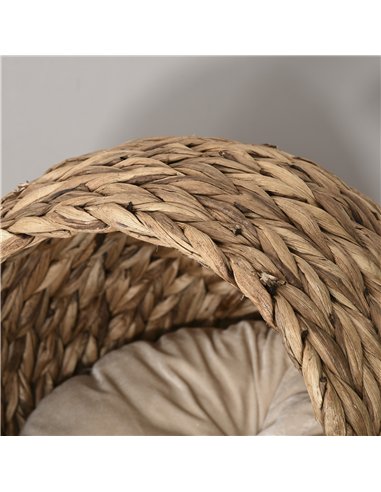 PawHut Wicker Cat Bed, Raised Rattan Cat Basket with Cylindrical Base, Soft Washable Cushion, 42 x 33 x 52cm - Brown
