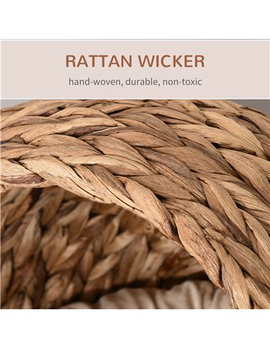 PawHut Wicker Cat Bed, Raised Rattan Cat Basket with Cylindrical Base, Soft Washable Cushion, 50 x 42 x 60 cm - Brown