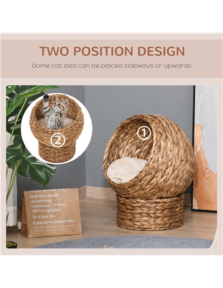 PawHut Wicker Cat Bed, Raised Rattan Cat Basket with Cylindrical Base, Soft Washable Cushion, 50 x 42 x 60 cm - Brown - pic 148885 | FastDaddyshop