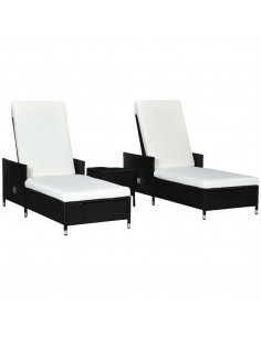 Outsunny 3-Pieces Rattan Sun Lounger Set with Soft Cushions, Glass Top Table, Cream White
