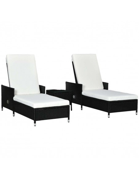 Outsunny 3-Pieces Rattan Sun Lounger Set with Soft Cushions, Glass Top Table, Cream White - pic 14889 | FastDaddyshop