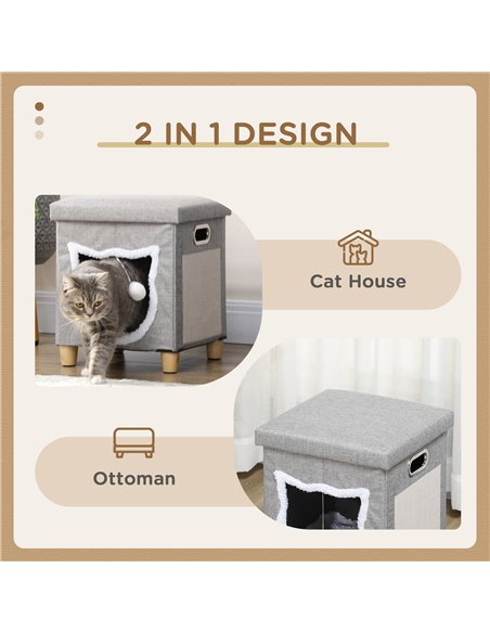 PawHut Cat House Cave, Cat Bed Cube with Scratching Pad, Soft Detachable & Washable Cushion, Toy Ball, for Indoor Kittens, Grey - pic 148901 | FastDaddyshop