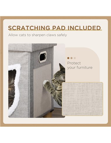PawHut Cat House Cave, Cat Bed Cube with Scratching Pad, Soft Detachable & Washable Cushion, Toy Ball, for Indoor Kittens, Grey