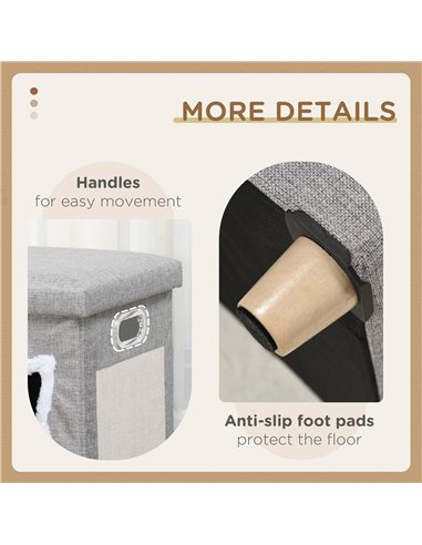 PawHut Cat House Cave, Cat Bed Cube with Scratching Pad, Soft Detachable & Washable Cushion, Toy Ball, for Indoor Kittens, Grey