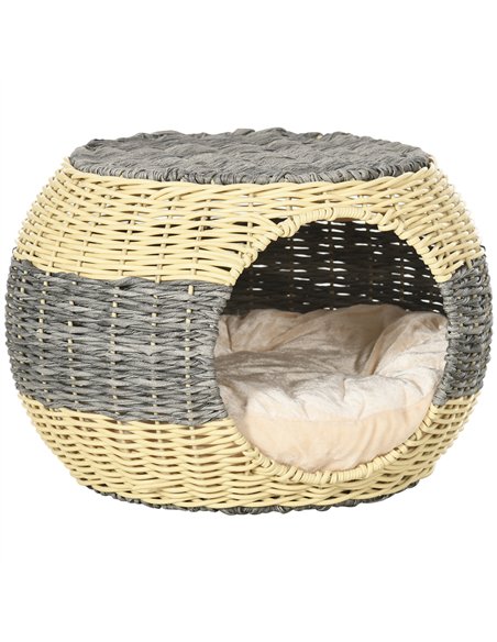 PawHut Wicker Cat House, Rattan Raised Cat Bed, Cosy Kitten Cave with Soft Washable Cushion, Φ40 x 30cm - pic 148907 | FastDaddyshop