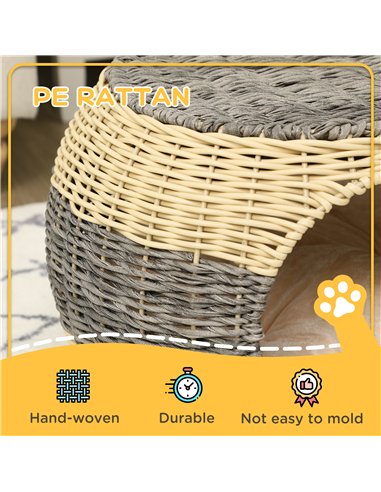 PawHut Wicker Cat House, Rattan Raised Cat Bed, Cosy Kitten Cave with Soft Washable Cushion, Φ40 x 30cm