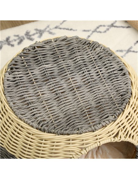 PawHut Wicker Cat House, Rattan Raised Cat Bed, Cosy Kitten Cave with Soft Washable Cushion, Φ40 x 30cm - pic 148915 | FastDaddyshop
