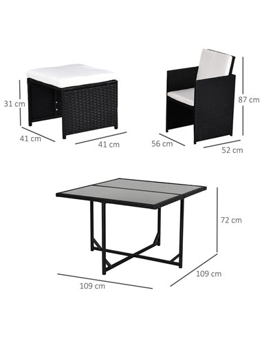 Outsunny 9PC Garden Rattan Dining Set Outdoor Patio Dining Table Set Weave Wicker 8 Seater Stool Black