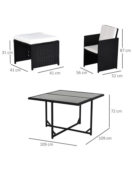 Outsunny 9PC Garden Rattan Dining Set Outdoor Patio Dining Table Set Weave Wicker 8 Seater Stool Black - pic 14892 | FastDaddyshop