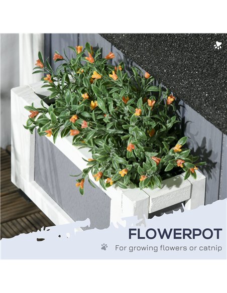 PawHut Wooden Cat House with Flower Pot, Windows, Multiple Entrances, Water-Resistant Roof for Outdoor - Grey - pic 148920 | FastDaddyshop