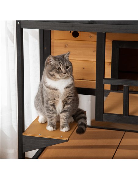 PawHut Wooden Outdoor Cat House 3-Tier for Winter Kitten Shelter Lodge w/ Tilted Roof Terrace Jump Step Bottom Tray Elevated Bas - pic 148933 | FastDaddyshop