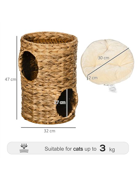 PawHut 47cm Cat Barrel Tree for Indoor Cats with 2 Condos, Kitten Tower with Cushion - Light Brown - pic 148936 | FastDaddyshop
