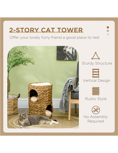 PawHut 47cm Cat Barrel Tree for Indoor Cats with 2 Condos, Kitten Tower with Cushion - Light Brown - pic 148937 | FastDaddyshop