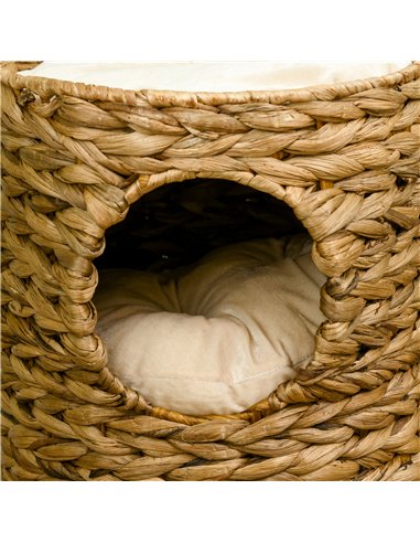 PawHut 47cm Cat Barrel Tree for Indoor Cats with 2 Condos, Kitten Tower with Cushion - Light Brown