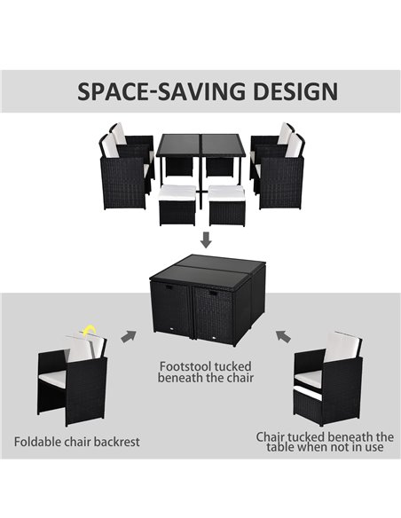 Outsunny 9PC Garden Rattan Dining Set Outdoor Patio Dining Table Set Weave Wicker 8 Seater Stool Black - pic 14895 | FastDaddyshop