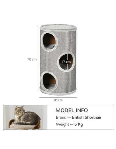 PawHut Cat Climbing Frame, Covered with Sisal, Cosy Platform - Light Grey