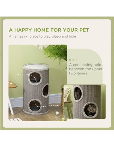 PawHut Cat Climbing Frame, Covered with Sisal, Cosy Platform - Light Grey