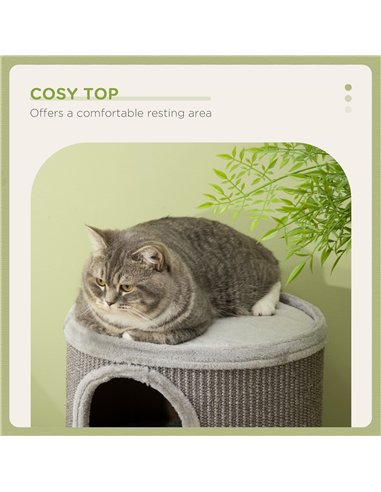 PawHut Cat Climbing Frame, Covered with Sisal, Cosy Platform - Light Grey