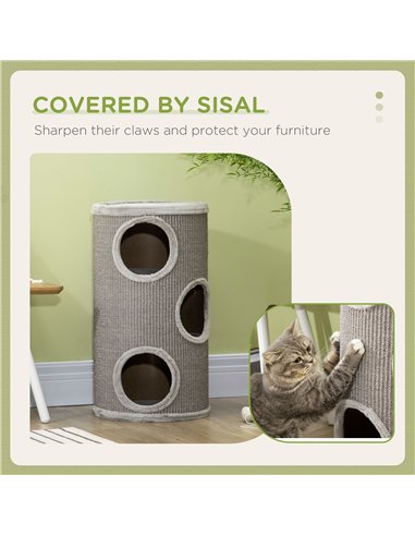 PawHut Cat Climbing Frame, Covered with Sisal, Cosy Platform - Light Grey
