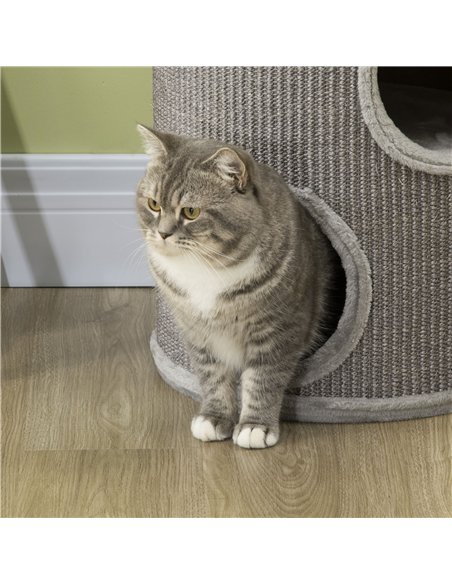 PawHut Cat Climbing Frame, Covered with Sisal, Cosy Platform - Light Grey - pic 148959 | FastDaddyshop