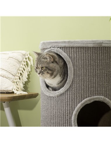 PawHut Cat Climbing Frame, Covered with Sisal, Cosy Platform - Light Grey